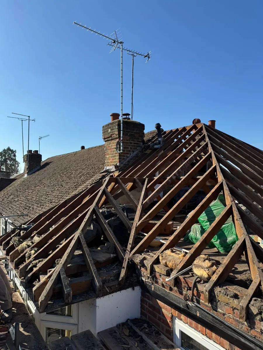 Hip roof stripped back to the rafters