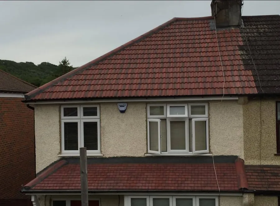 Red concrete tile roof finished on a semi