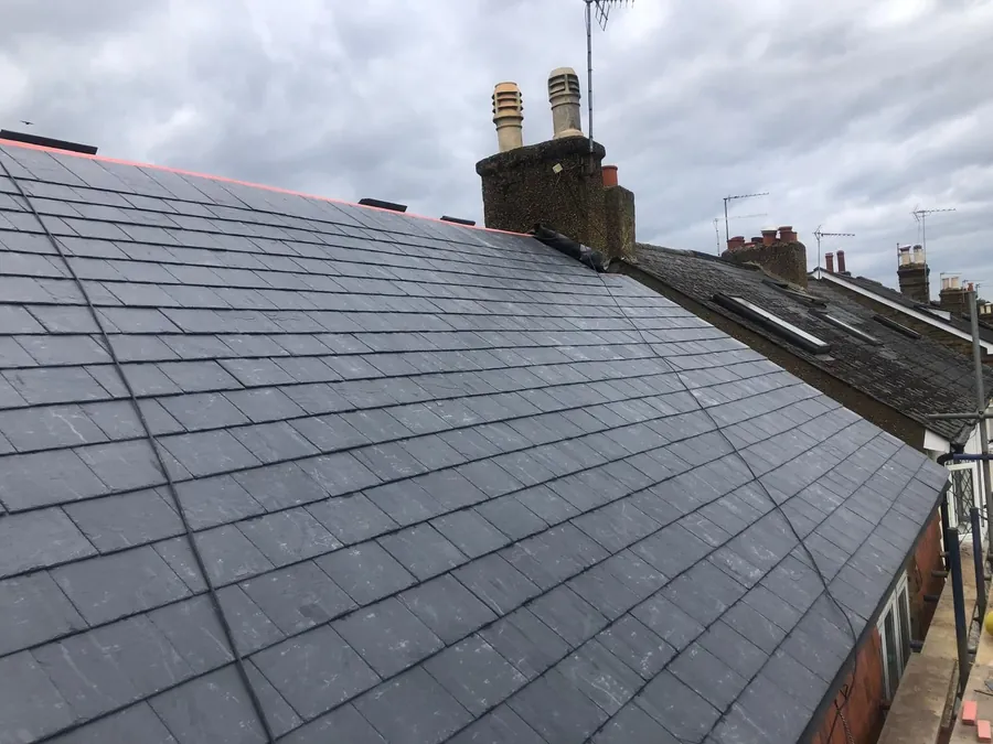 Finished slate slope on a terraced roof